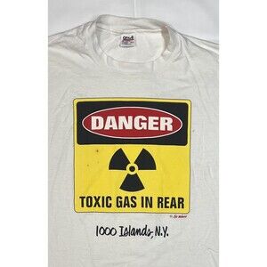 80s Anvil Pre Shrunk "Danger Toxic Gas" Graphic Sign 1000s Island NY Airwaves XL